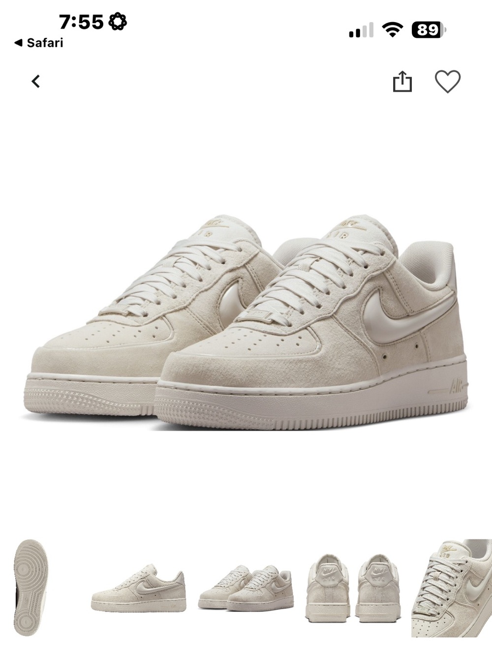 Nike Women’s Air Force 1 Low Suede Sneakers - light grey. Size 8